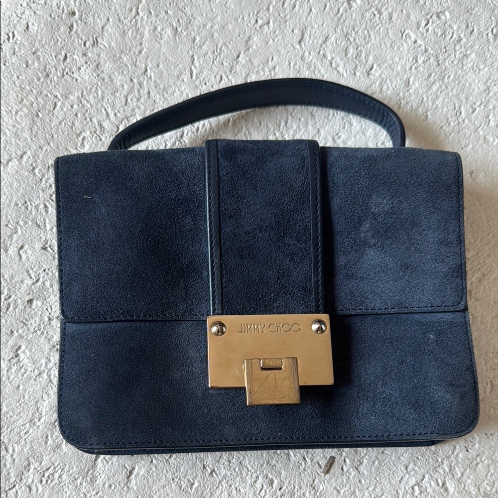 Jimmy Choo Navy Suede Clutch with Silver Accent